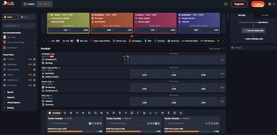 Forzabet Sportsbook section.