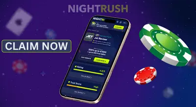 An illustration for a casino with a smartphone, chips, and Claim Now text.