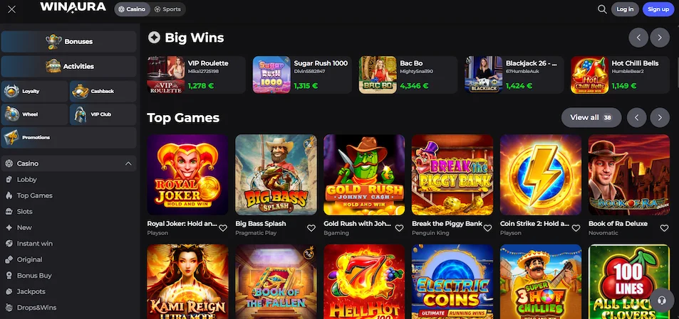 Image showcasing Winaura Casino Games.