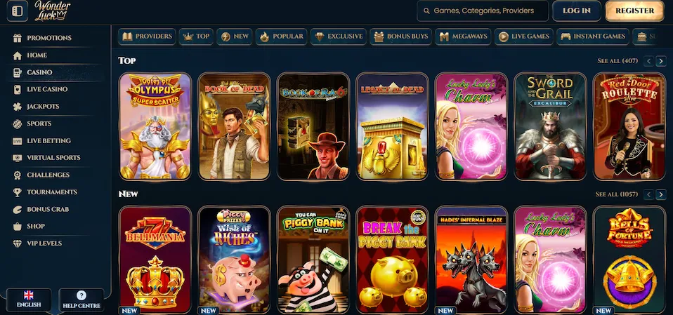 WonderLuck game selection.