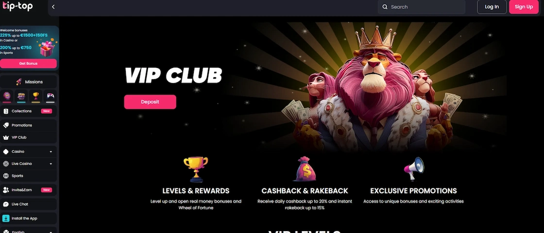 Tip-Top Casino VIP club.