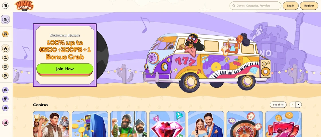 Vinyl casino homepage.