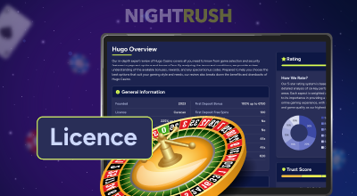 Casino overview page displaying license and rating details.