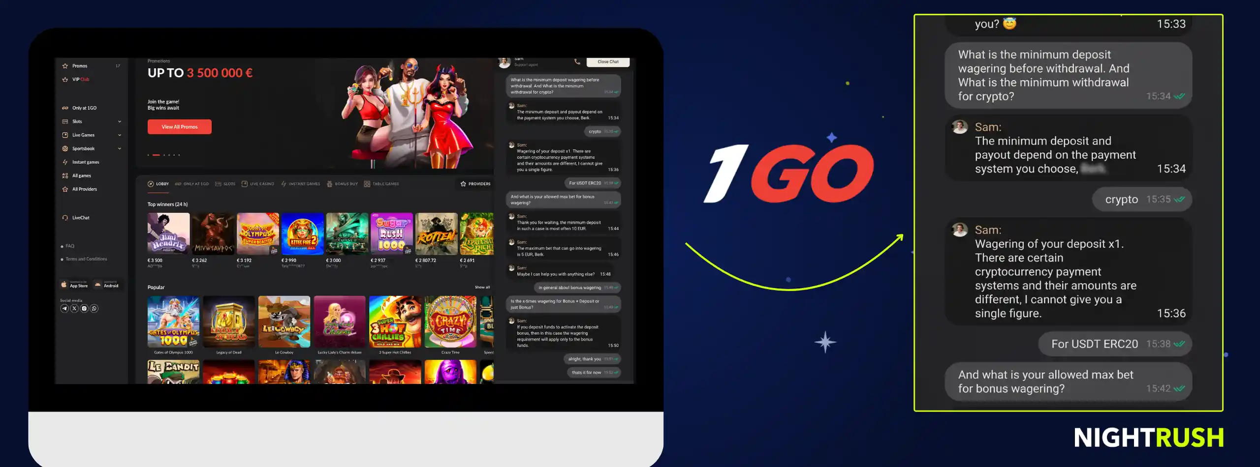 1Go Casino live chat conversation