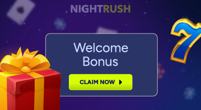 Casino promotion banner showing welcome bonus claim button.