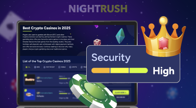 Crypto casino list showing high security rating badge.