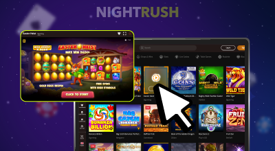 Slot game selection from the online casino lobby.