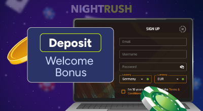 Casino signup screen highlighting deposit welcome bonus offer.