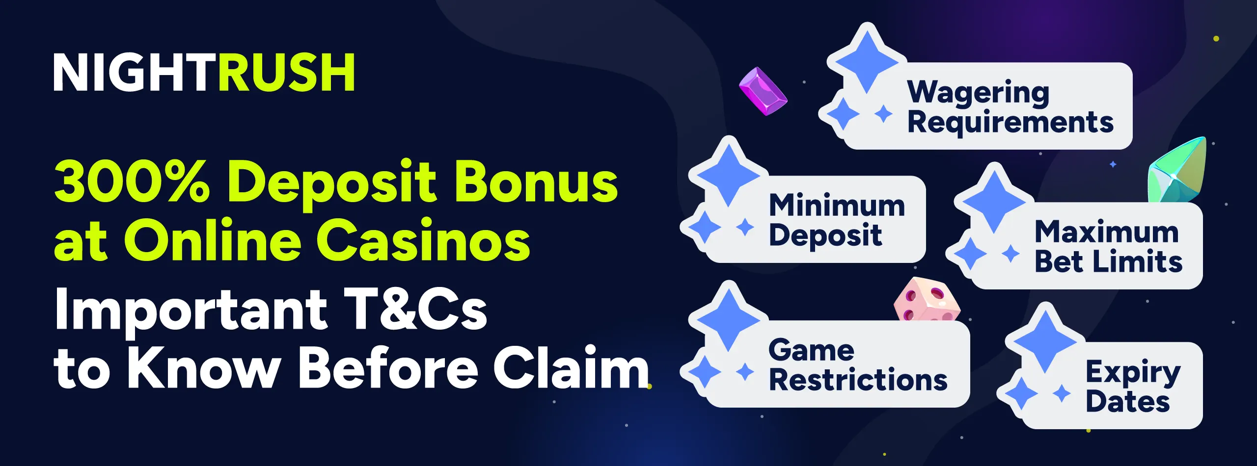 Banner listing Important Terms & Conditions for online casino bonuses.