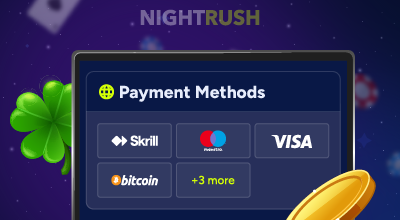 Casino payment methods screen showing various deposit options.