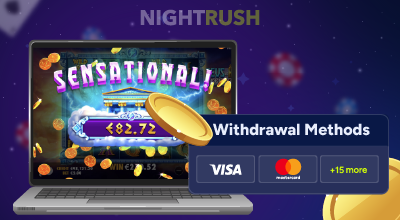 Slot game win screen with withdrawal method options displayed