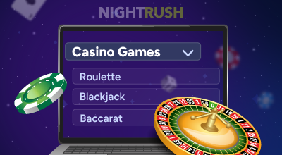A list of casino games, including Roulette, Blackjack, and Baccarat.