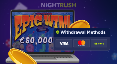 Slot game screen showing withdrawal methods.