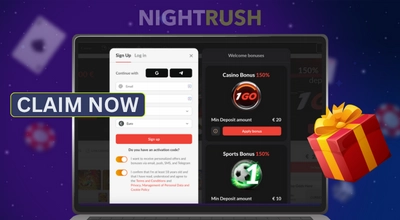 Laptop view of 1Go Casino's sign-up page showing welcome bonuses for casino and sports betting.