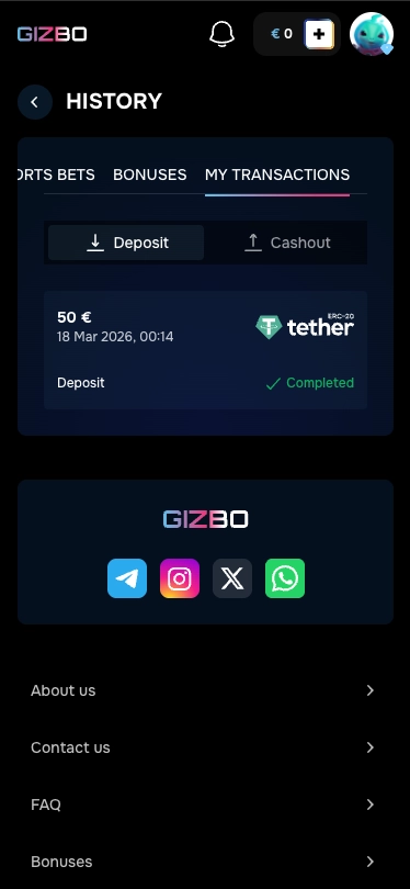 Gizbo Casino Deposit Transactions