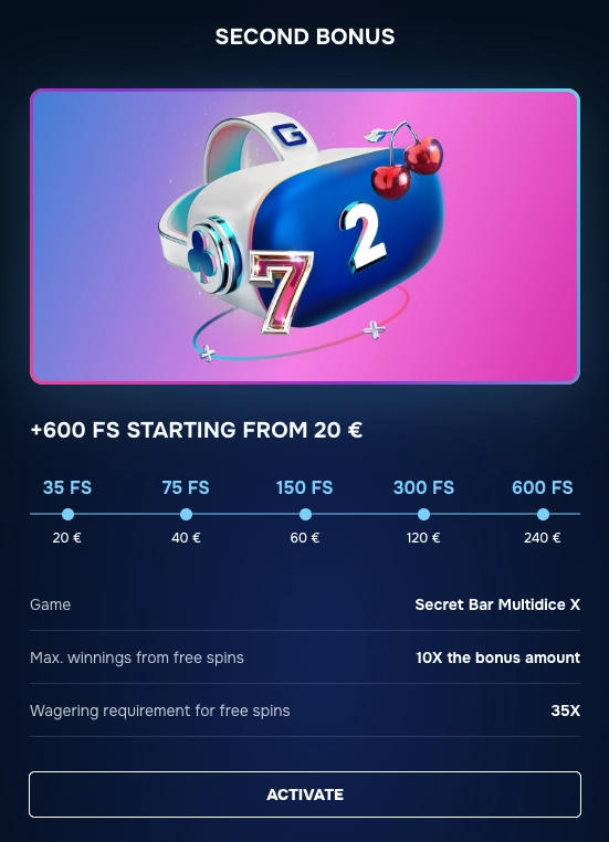 Gizbo Casino Second Bonus