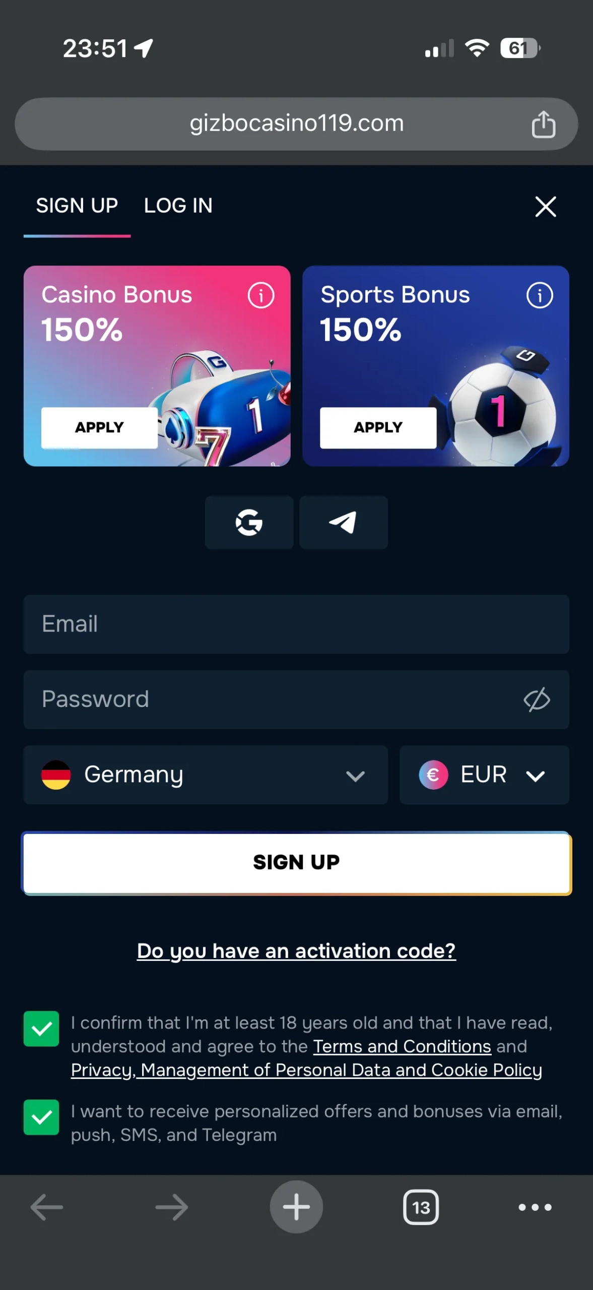 Gizbo Casino Sign Up