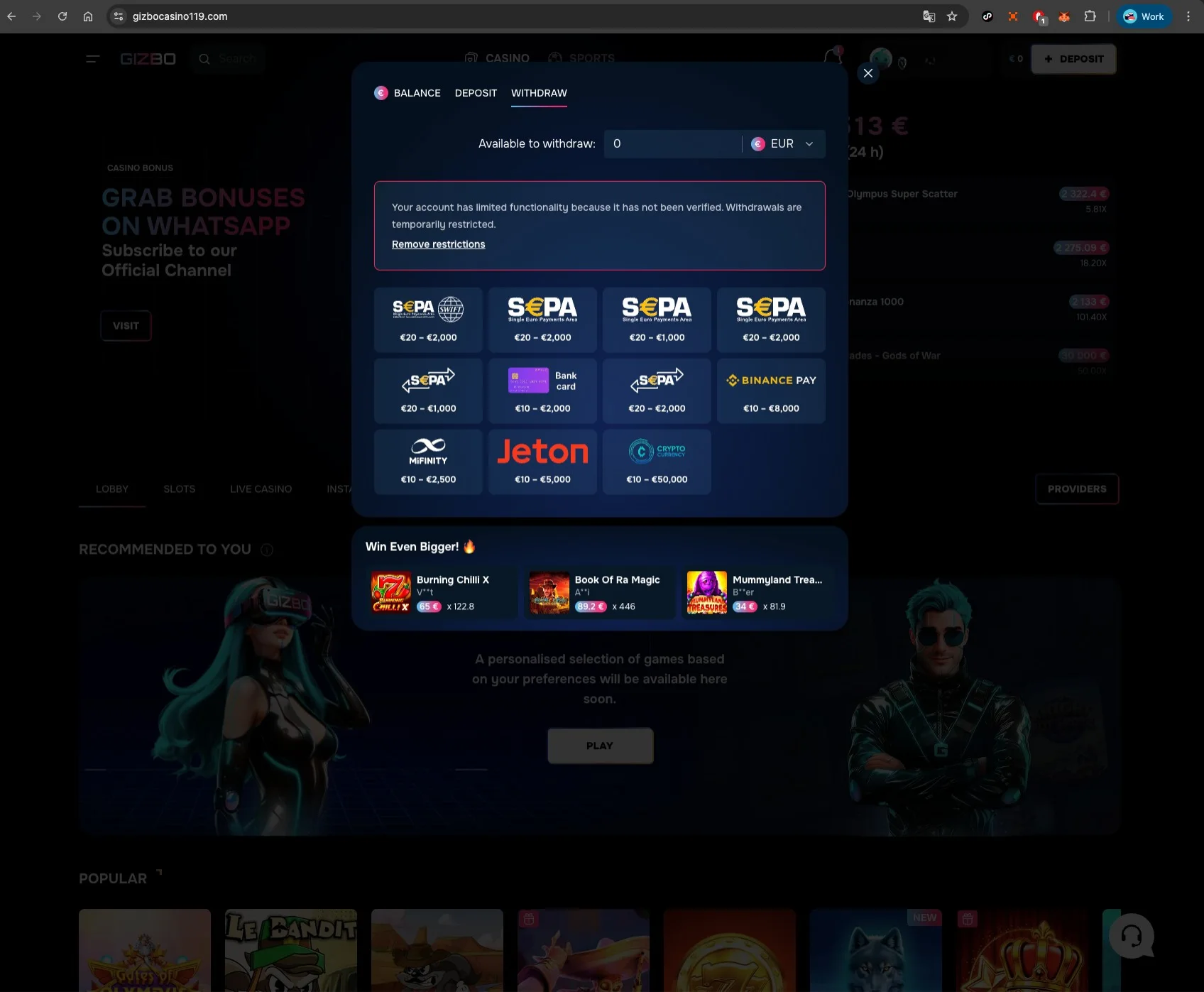 Gizbo Casino Withdrawal