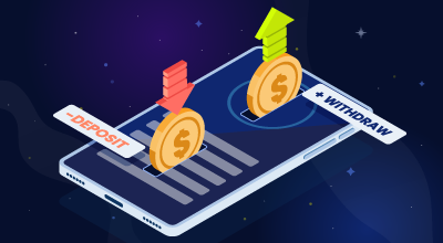 Deposit and withdrawal process illustrated on a mobile device.