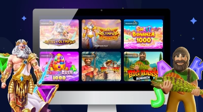 Popular slot games displayed on a screen.