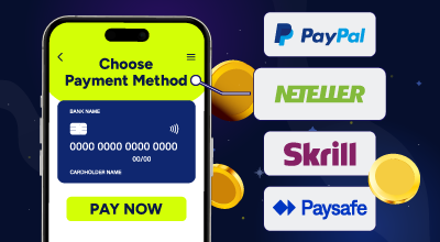 Online casino payment options featuring PayPal, Neteller, Skrill, and Paysafe.