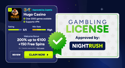 Licensed and approved online casino with bonus and rating details.