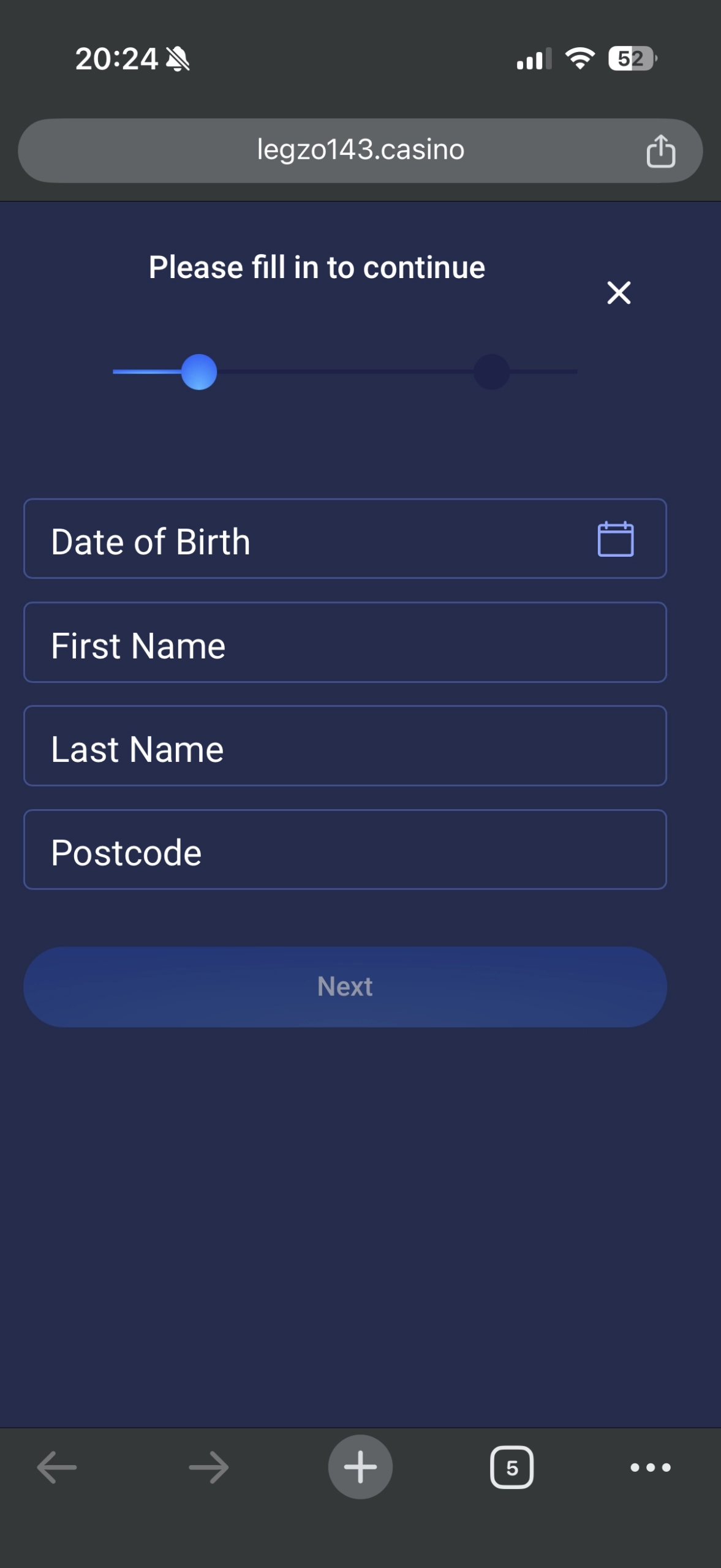 Sign up information