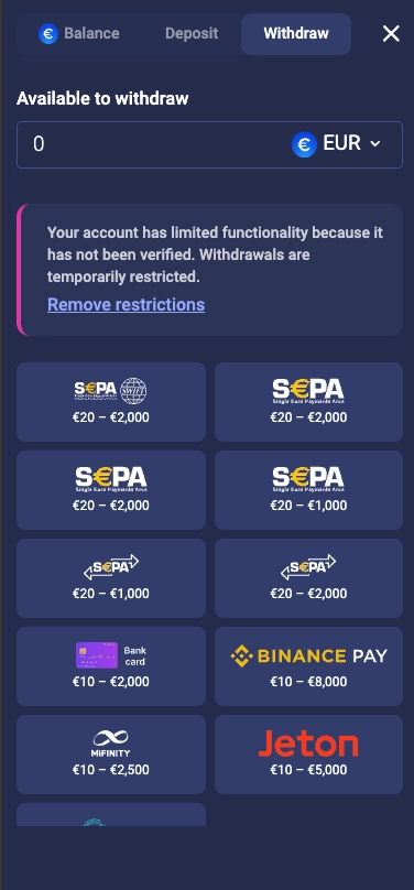 Withdrawal methods