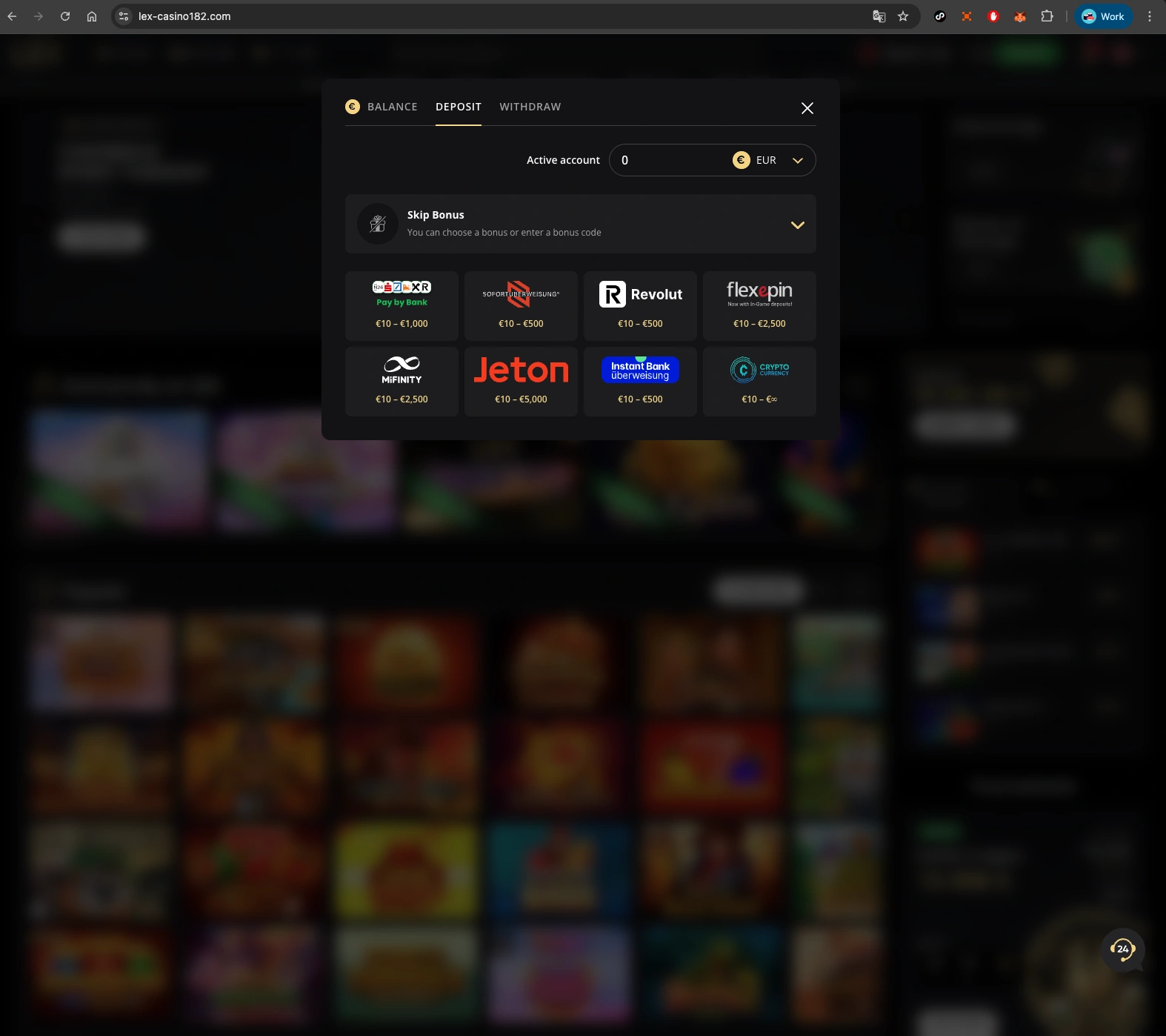 Lex Casino deposit methods