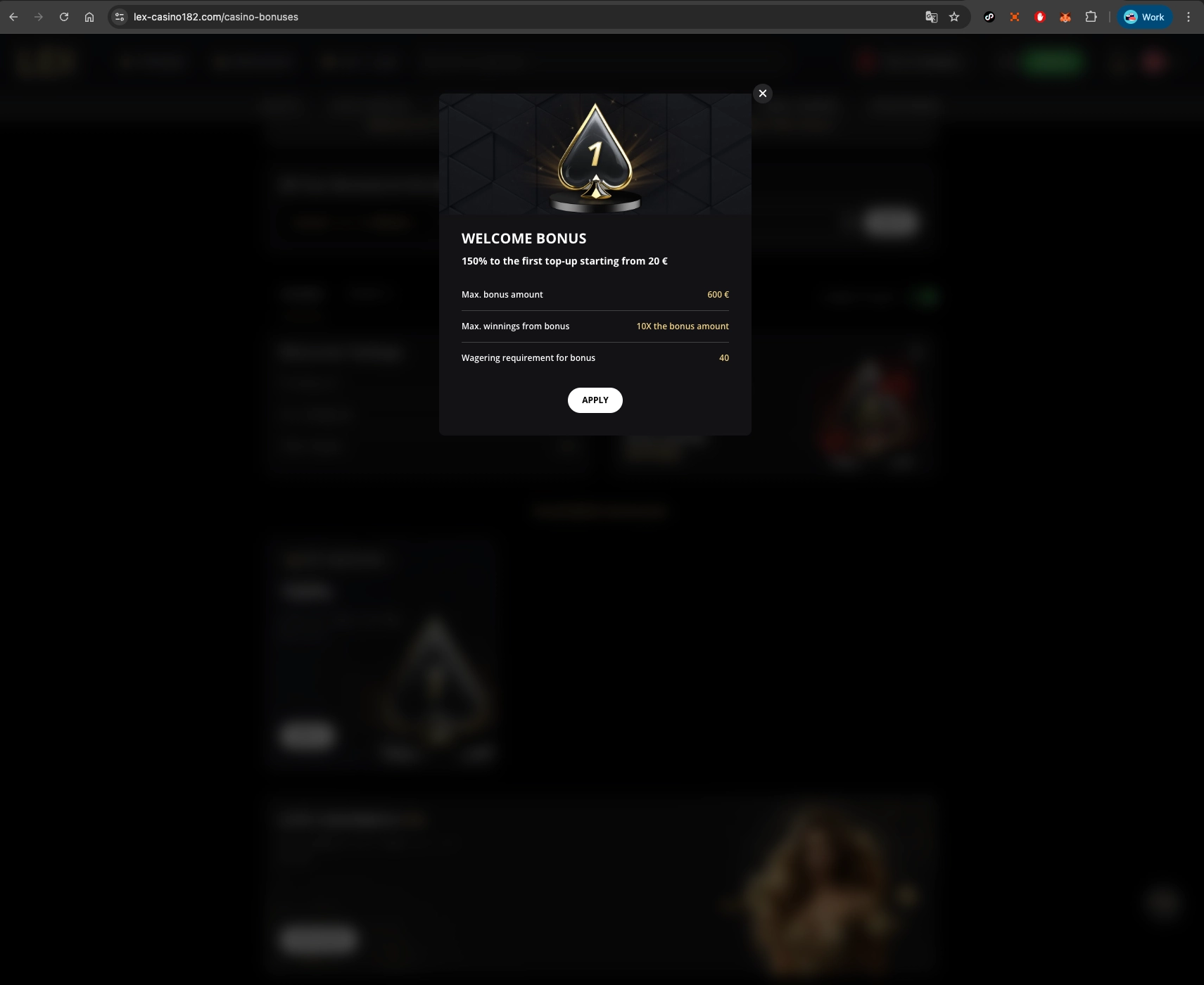 Lex Casino welcome bonus