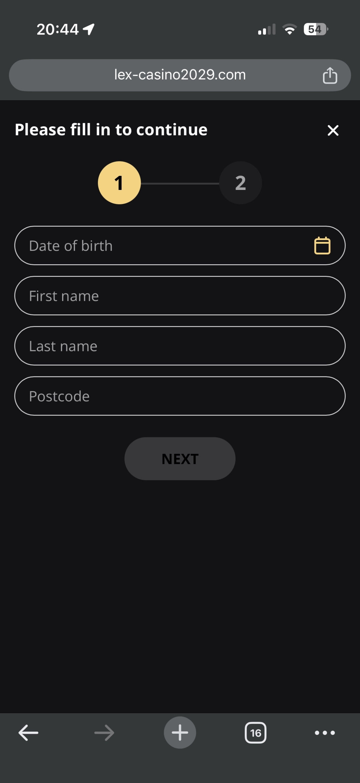 Lex Casino account information