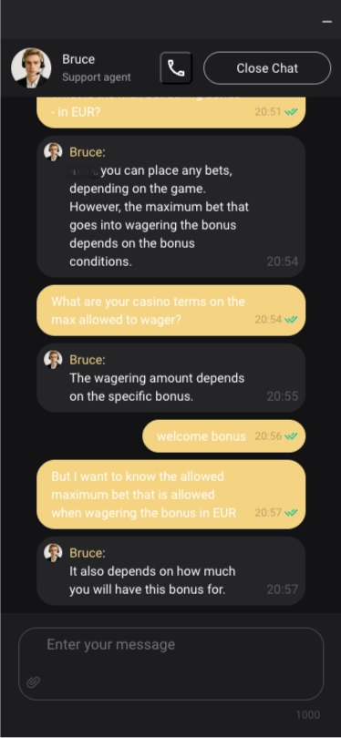 Lex Casino bonus live chat