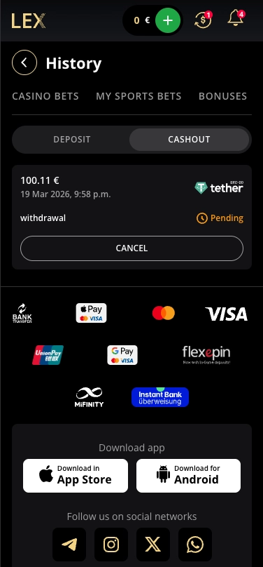 Lex Casino cashput history