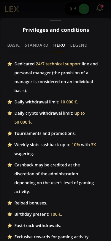 Lex Casino hero user rank