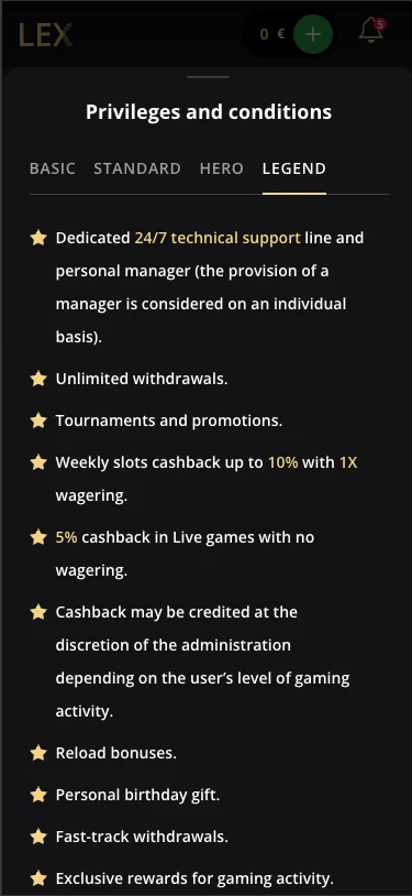 Lex Casino legend user rank