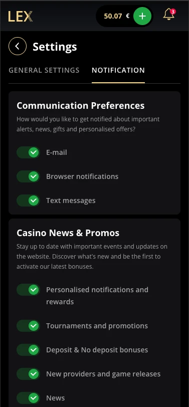 Lex Casino notification