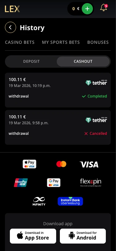Lex Casino payment history