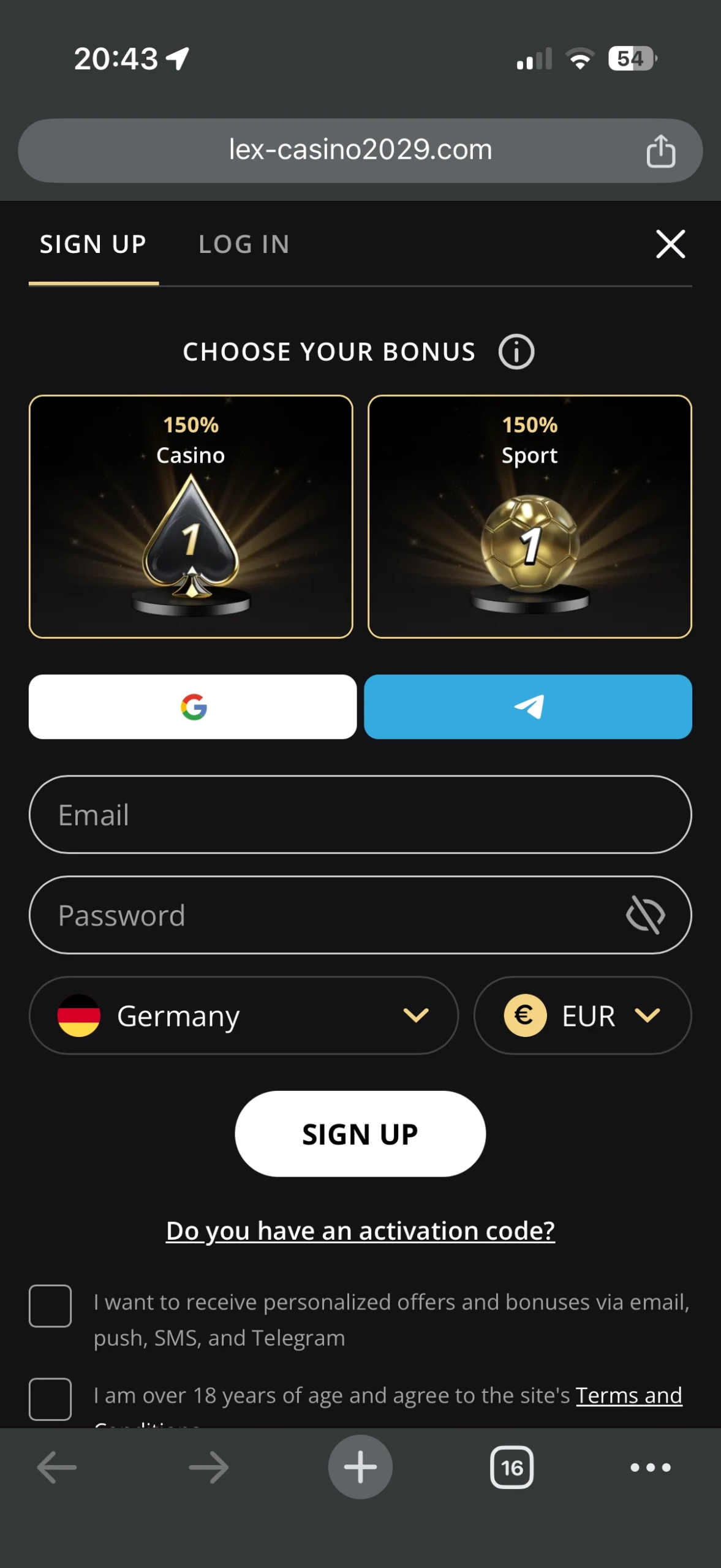 Lex Casino sign up