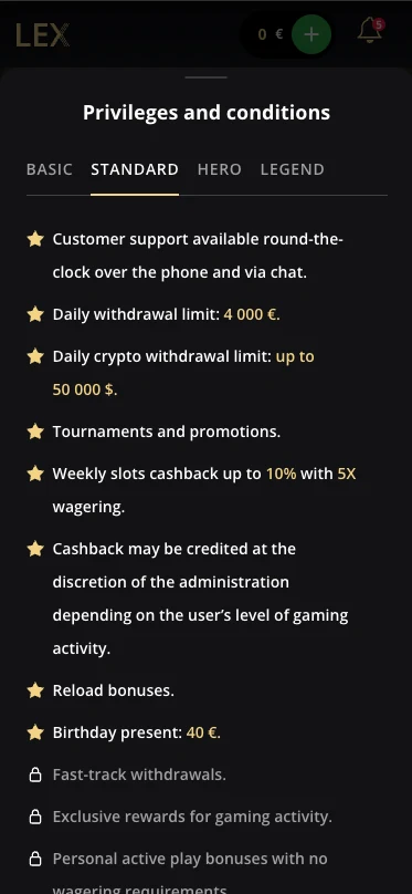 Lex Casino standard user