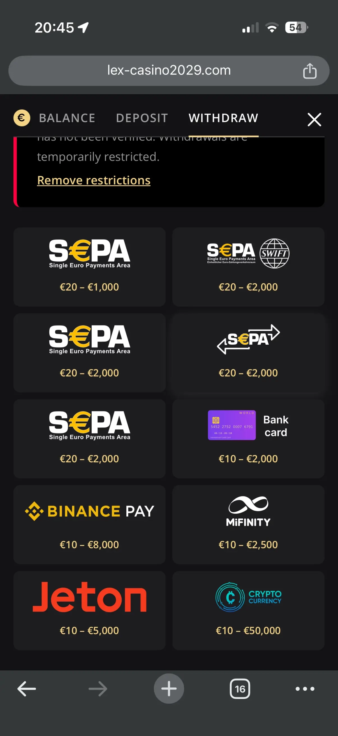 Lex Casino withdrawal methods