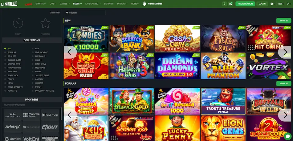 Linebet Casino slot games page