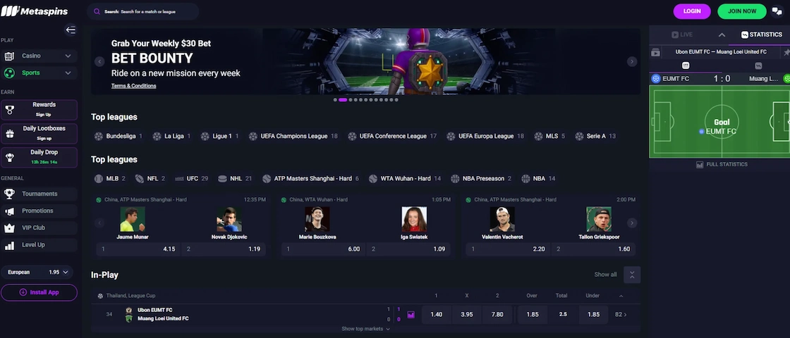 Metaspins Sportsbook.