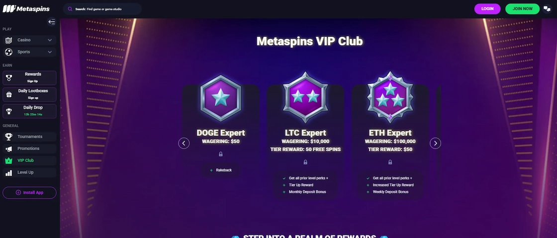 Metaspins VIP Club.
