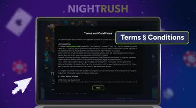 A laptop is showing Lukkly Casino’s terms, with a terms button and a cursor on a blue background.