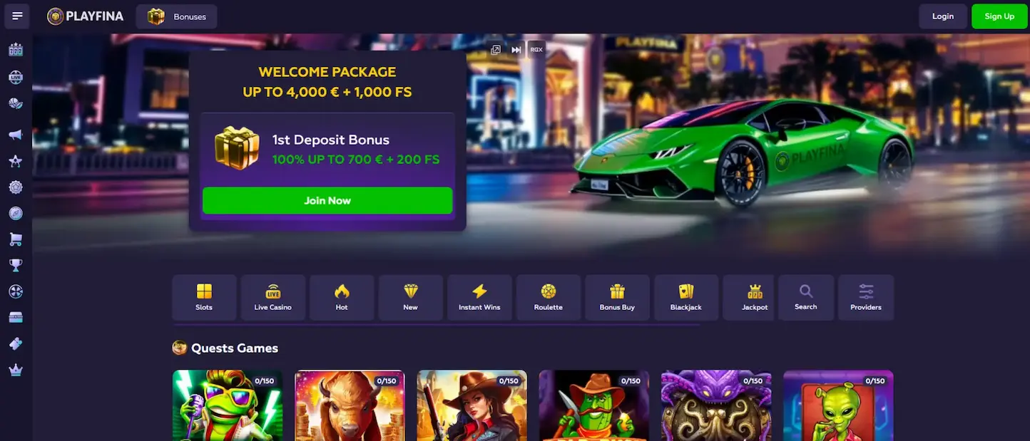 Playfina Casino Homepage