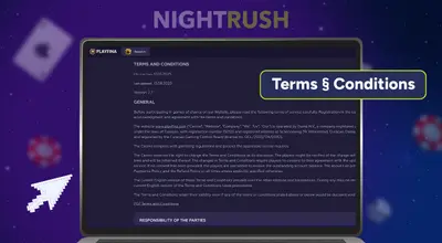 Laptop showing Playfina terms and conditions