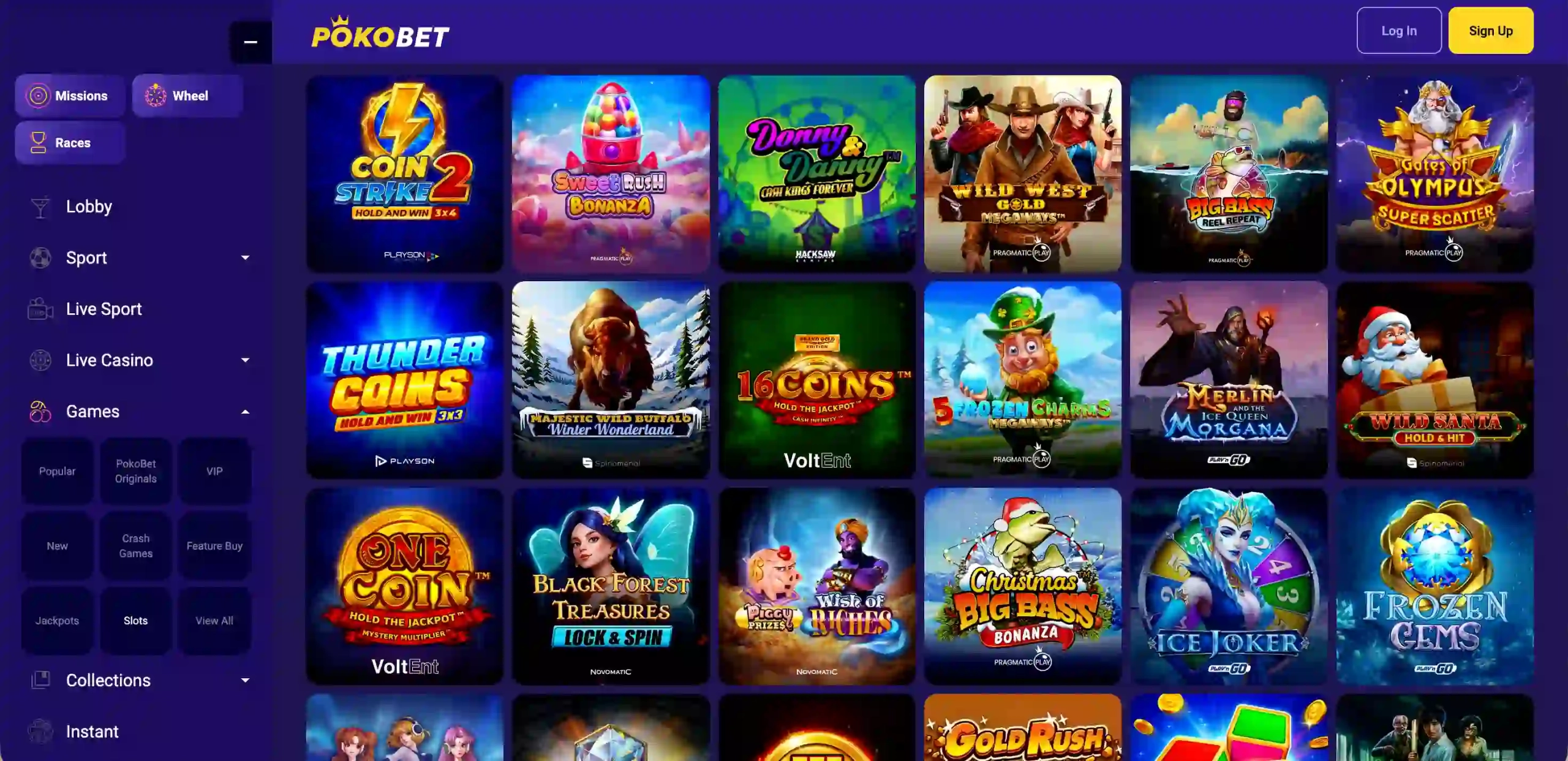 PokoBet Casino game selection.