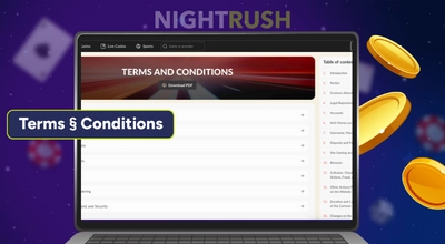 Laptop view of 1Go Casino's Terms and Conditions page with a table of contents.