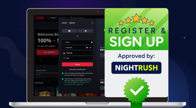 Laptop showing Starda website with registration pop up.