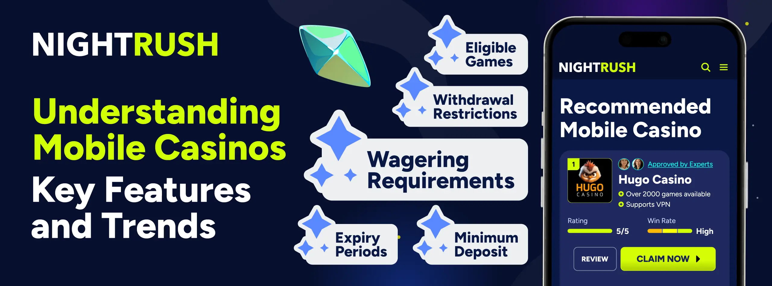 Mobile casino guide banner highlighting key features and trends.